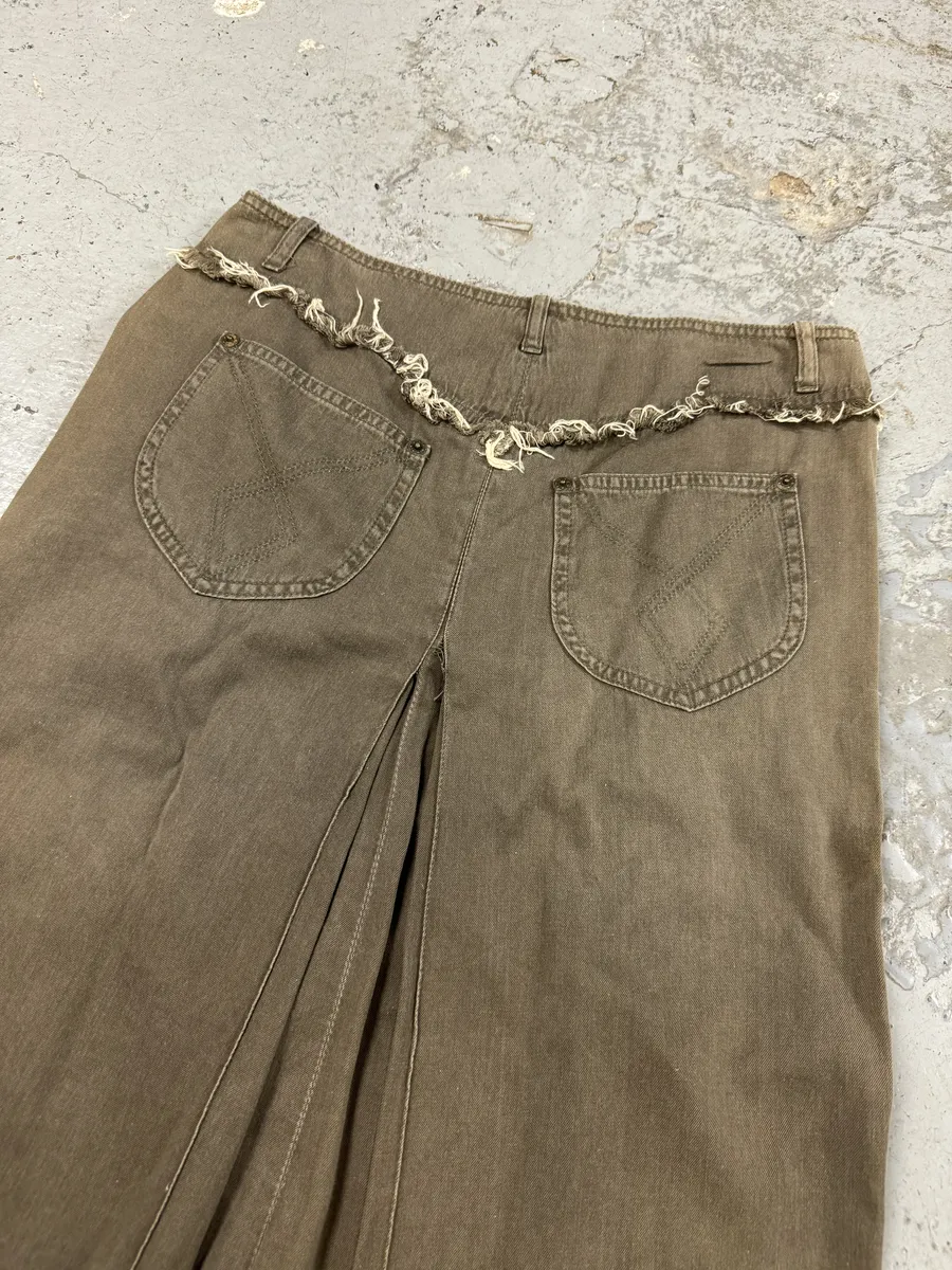 2000s Plein Sud Khaki Distressed Denim Skirt - Image 3