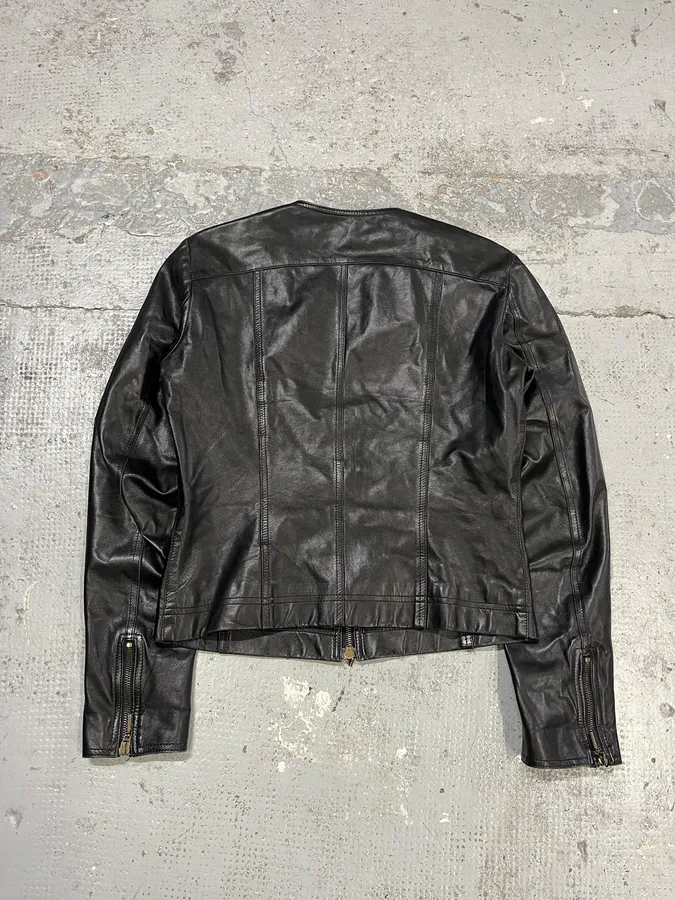 2000s Plein Sud Lace Up Biker Black Leather Jacket - Image 8