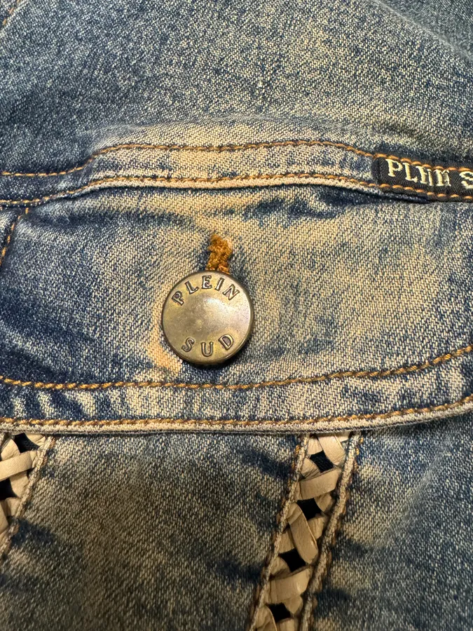 2000s Plein Sud Laced Raw Denim Cropped Jacket - Image 7