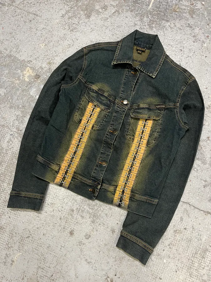 2000s Plein Sud Laced Raw Denim Jacket - Image 2