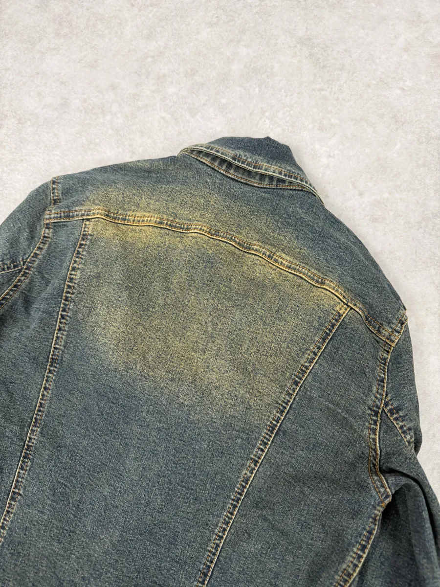 2000s Plein Sud Metal Hook Laced Raw Denim Jacket - Image 8