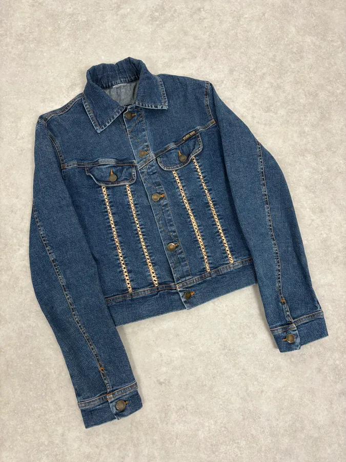 2000s Plein Sud Metal Laced Raw Denim Jacket - Image 4