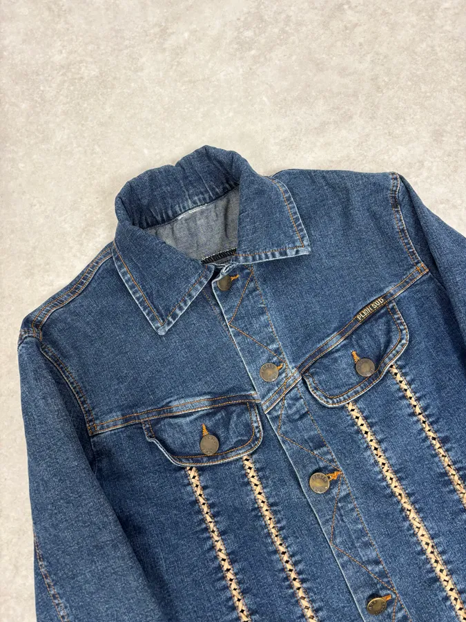 2000s Plein Sud Metal Laced Raw Denim Jacket - Image 5