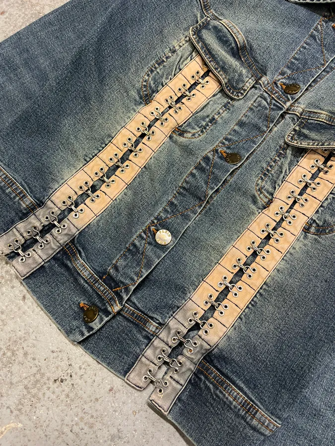 2000s Plein Sud Metal Laced Raw Denim Jacket - Image 6