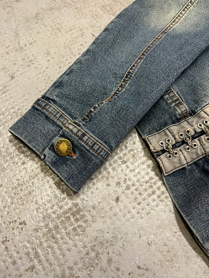 2000s Plein Sud Metal Laced Raw Denim Jacket - Image 9