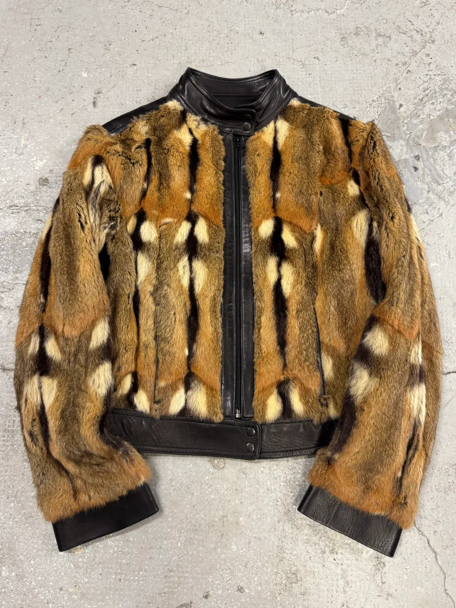 2000s Plein Sud Natural Fur Black Leather Jacket