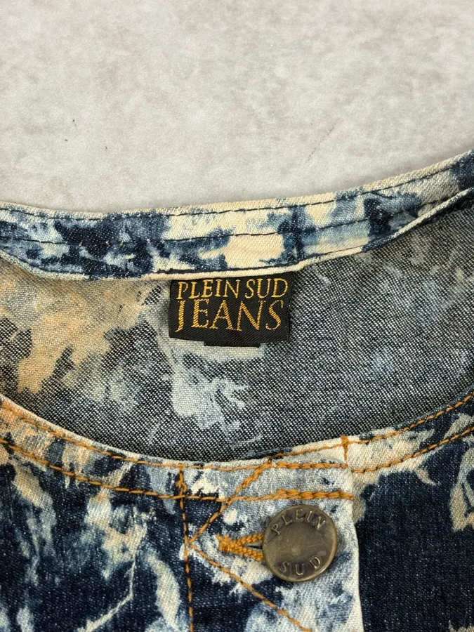 2000s Plein Sud Navy Acid Wash Cropped Denim Jacket - Image 8