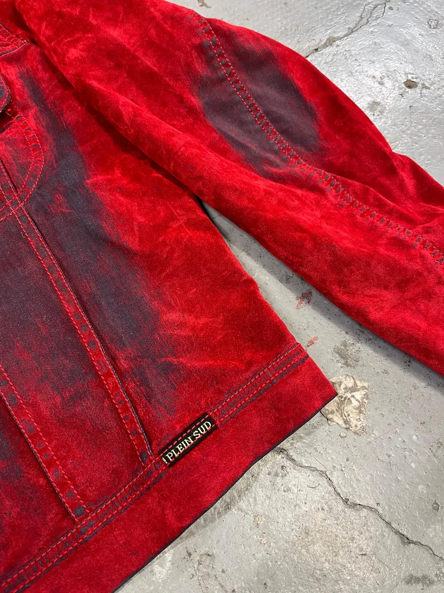 2000s Plein Sud Red Blood Velvet Shadow Jacket - Image 12