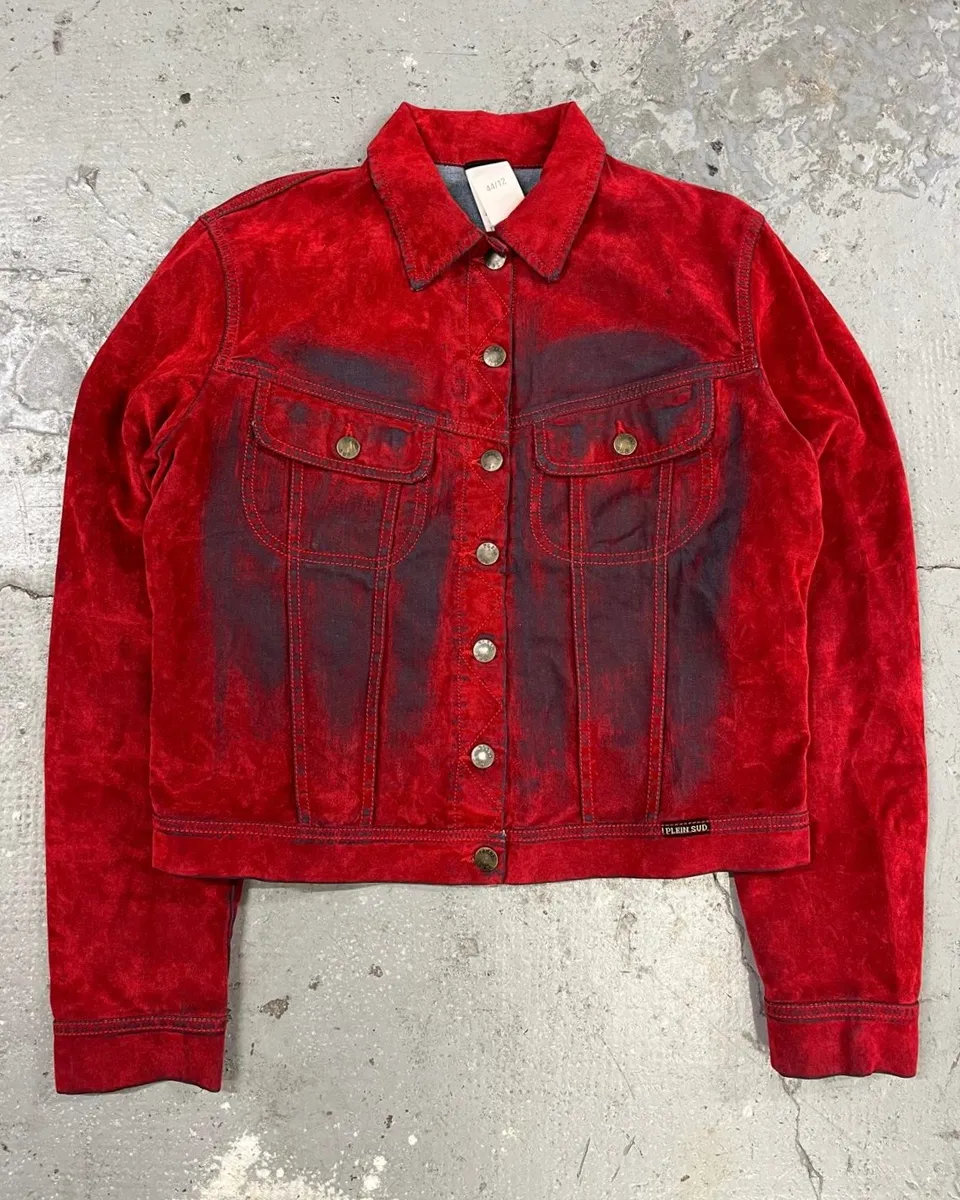 2000s Plein Sud Red Blood Velvet Shadow Jacket - Image 2