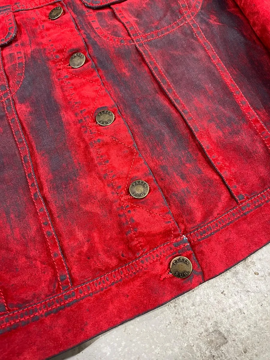 2000s Plein Sud Red Blood Velvet Shadow Jacket - Image 8