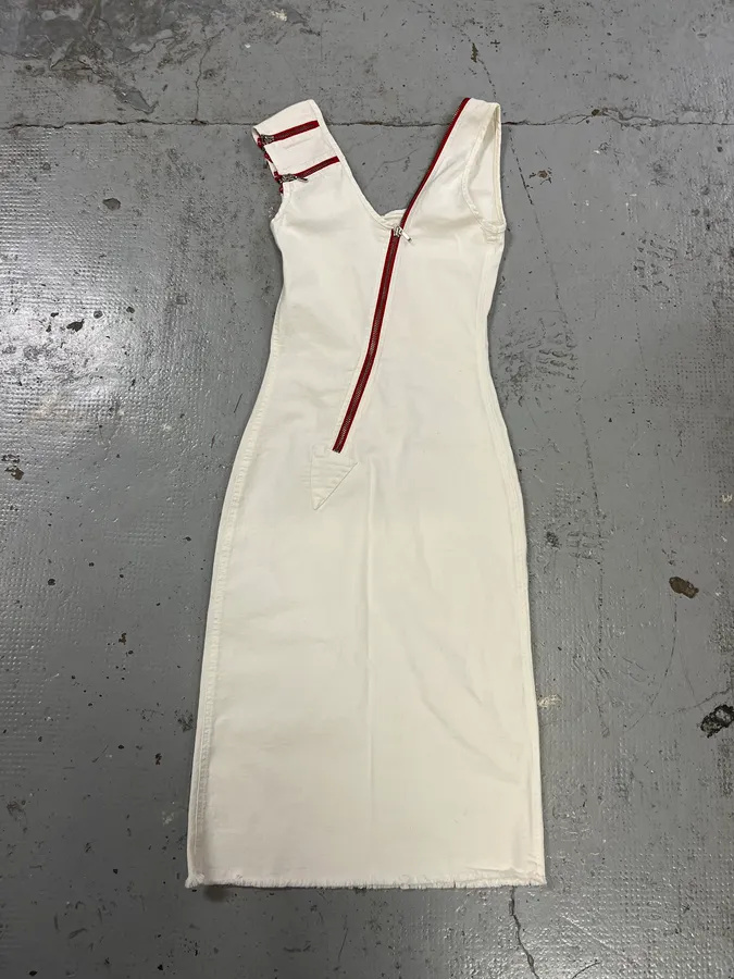 2000s Plein Sud Red Zip White Dress - Image 4