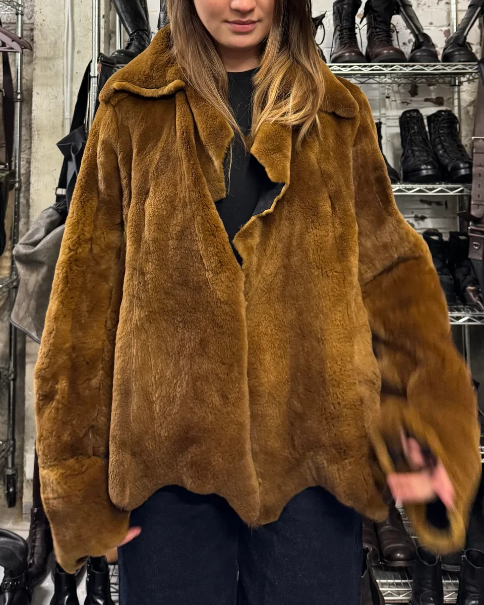 2000s Plein Sud Reversible Camel Fur & Obscure Coat Jacket - Image 2