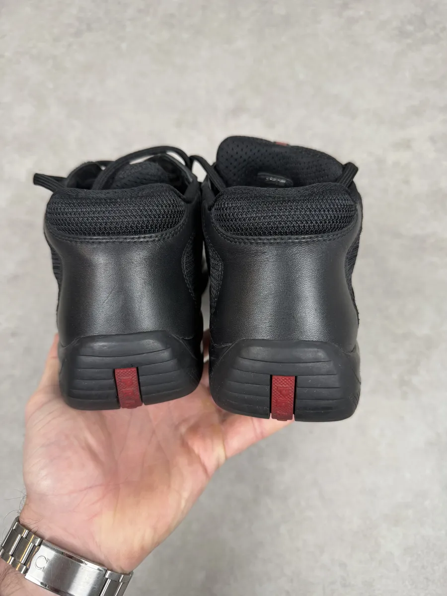 2000s Prada America’s Cup High Black Leather Sneakers - Image 7