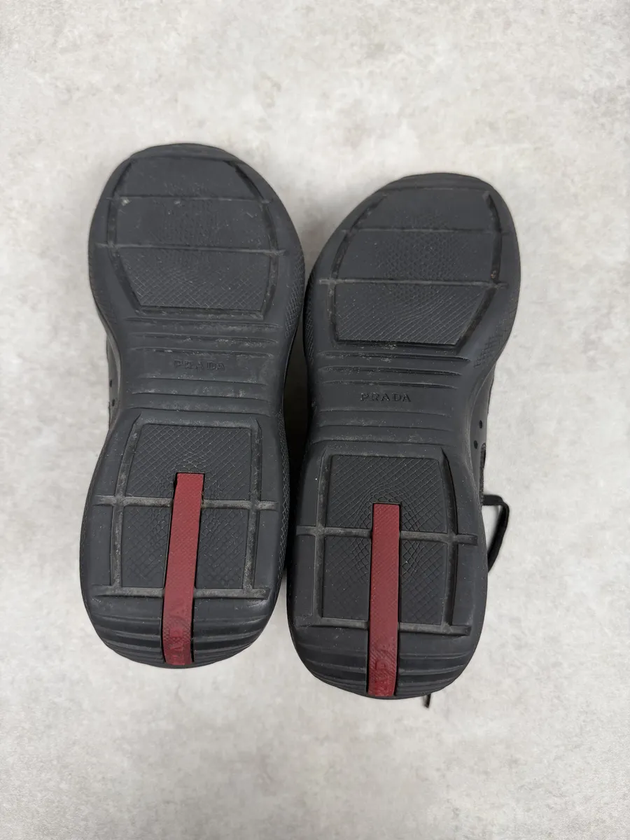 2000s Prada America’s Cup High Black Leather Sneakers - Image 8