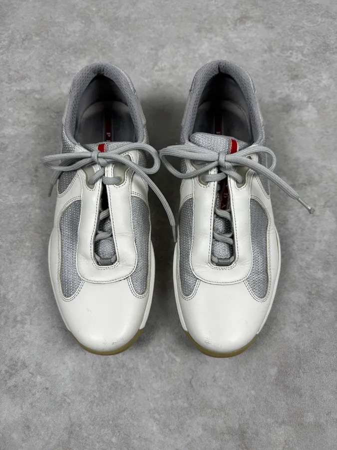 2000s Prada America’s Cup White Leather Sneakers - Image 2