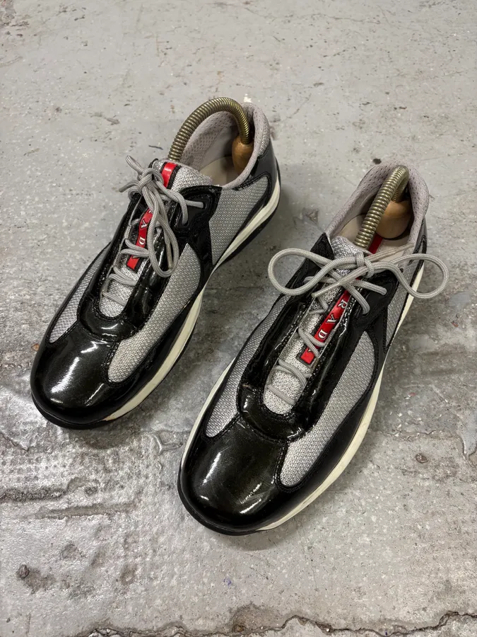 2000s Prada America’s Cup Black Satin Sneakers - Image 3