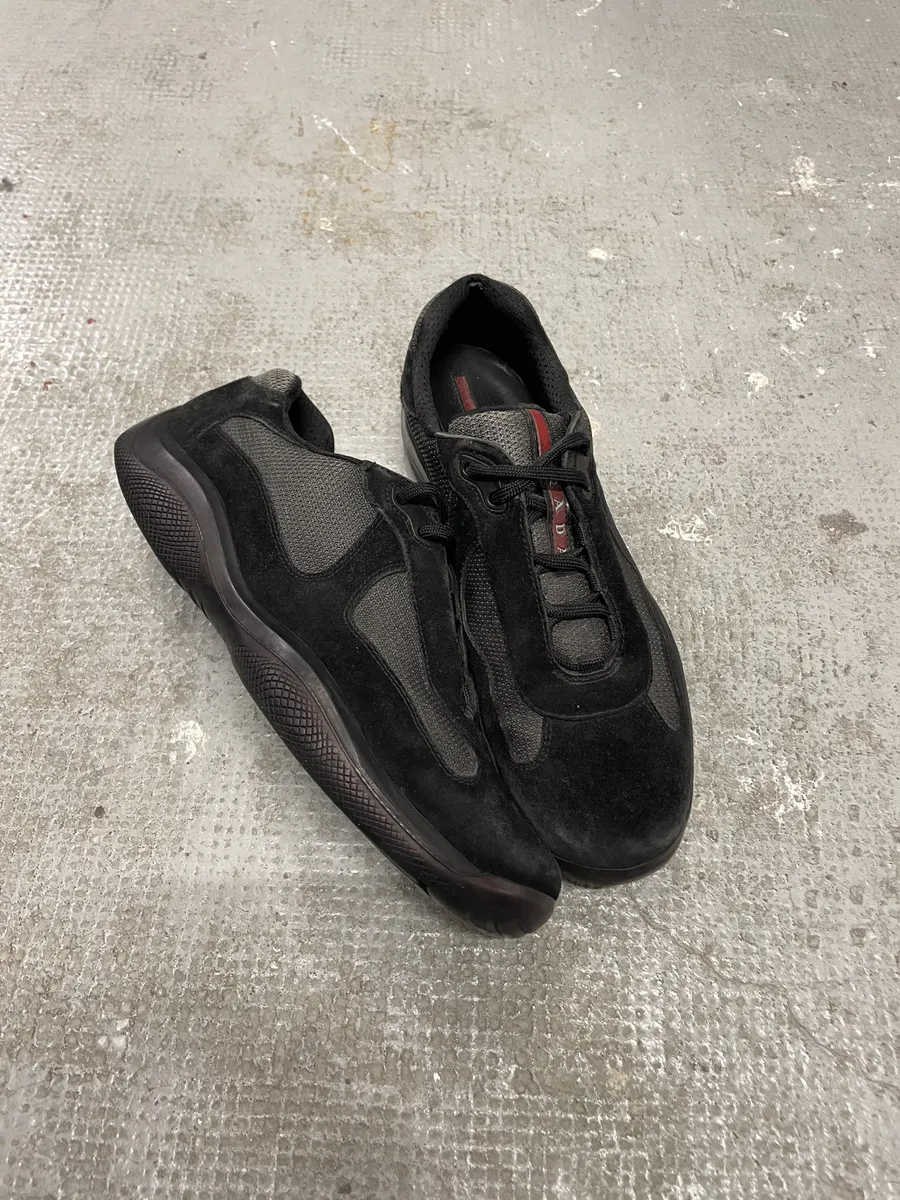 2000s Prada America's Cup Black Suede Grey Hybrid Shoes - Image 7