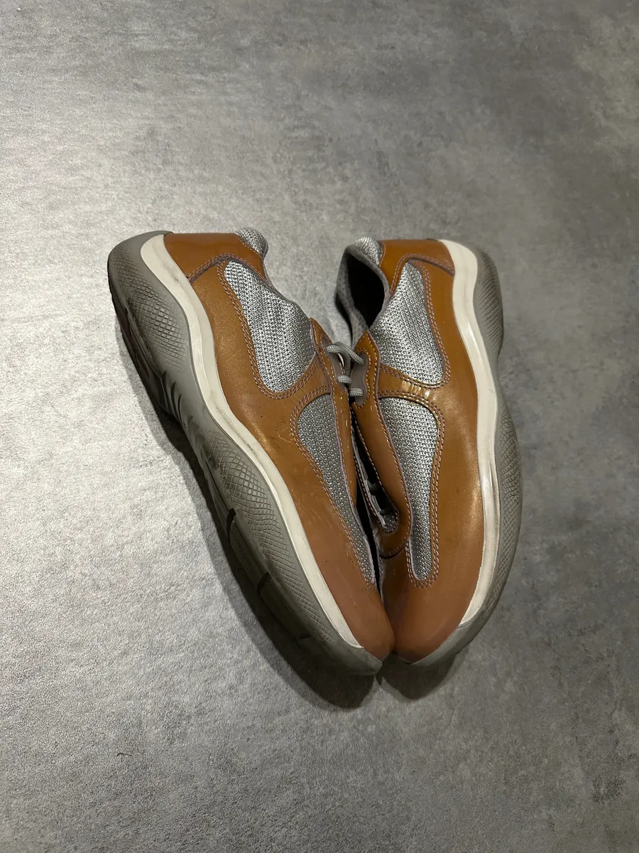 2000s Prada Americas Cup Light Brown Leather Sneakers - Image 3