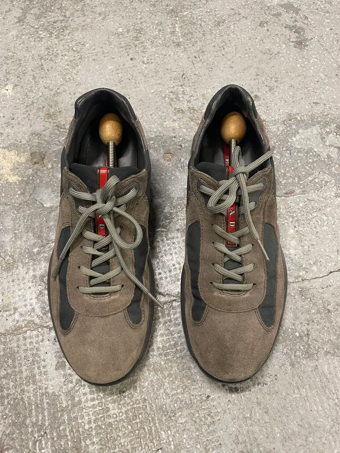 2000s Prada America’s Cup Olive Green Low Shoes - Image 2