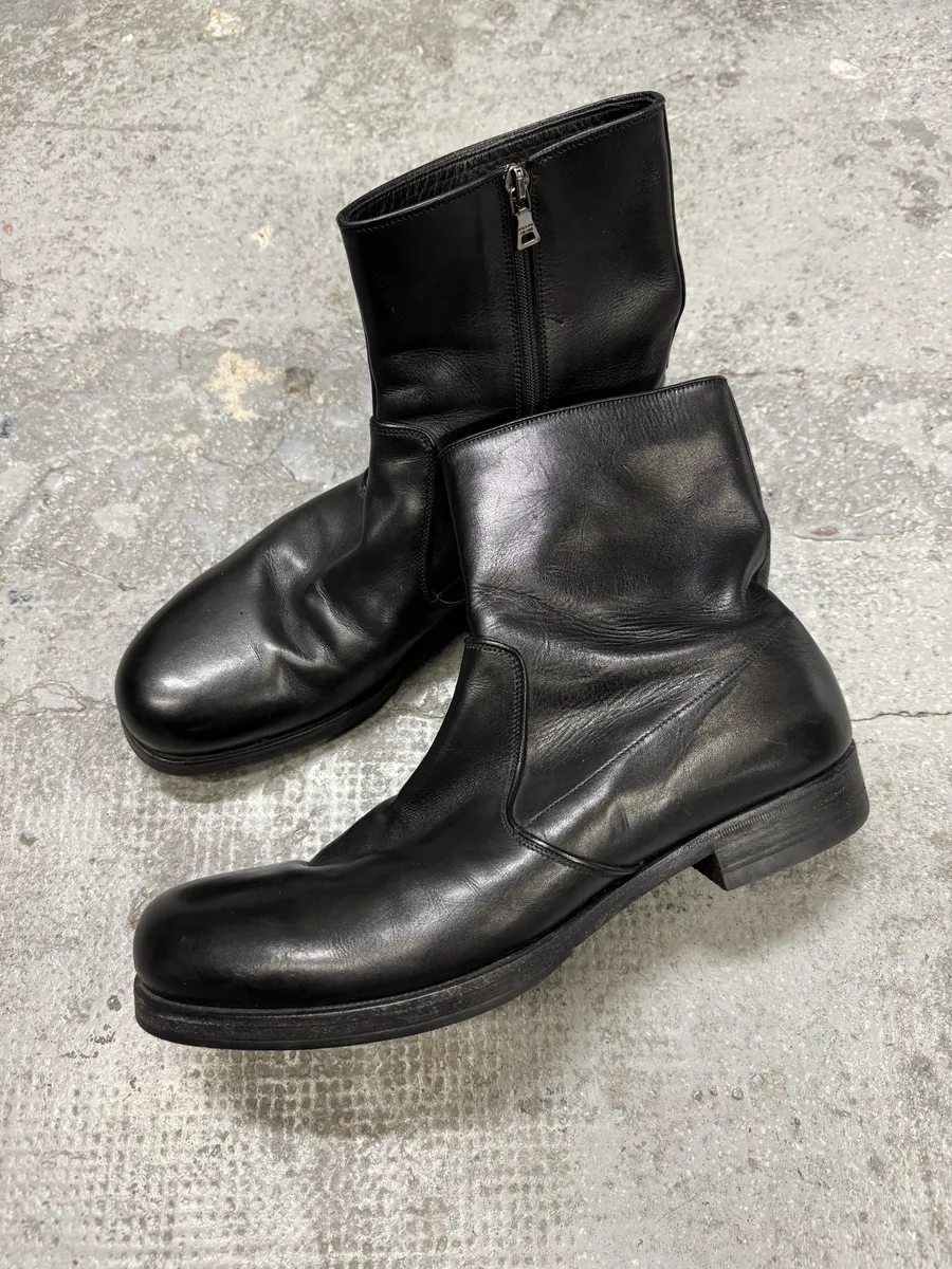 2000s Prada Ankle Black Minimalist Leather Boots - Image 2
