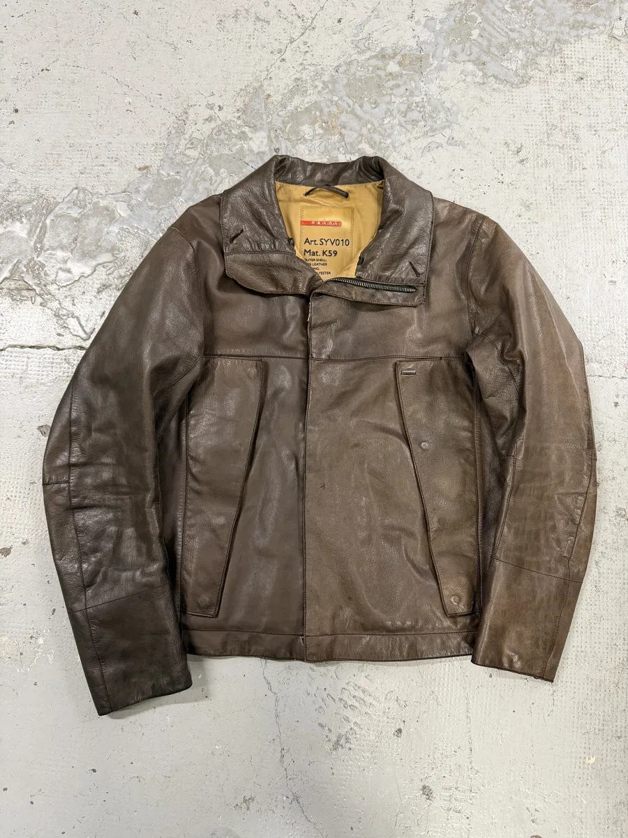 2000s Prada Asymmetrical Brown Premium Leather Jacket