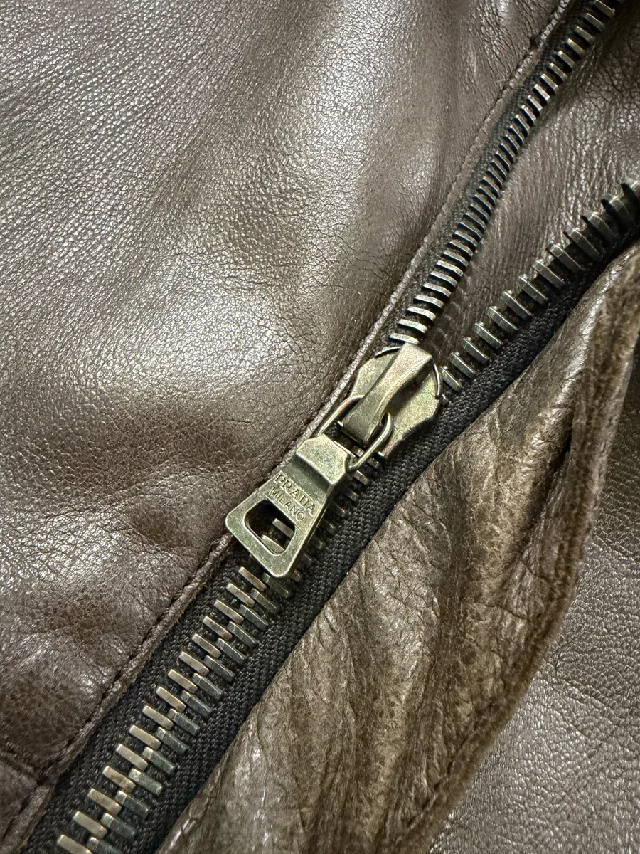 2000s Prada Asymmetrical Brown Premium Leather Jacket - Image 10