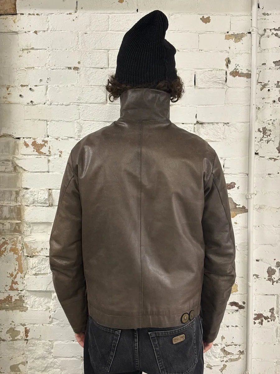 2000s Prada Asymmetrical Brown Premium Leather Jacket - Image 3