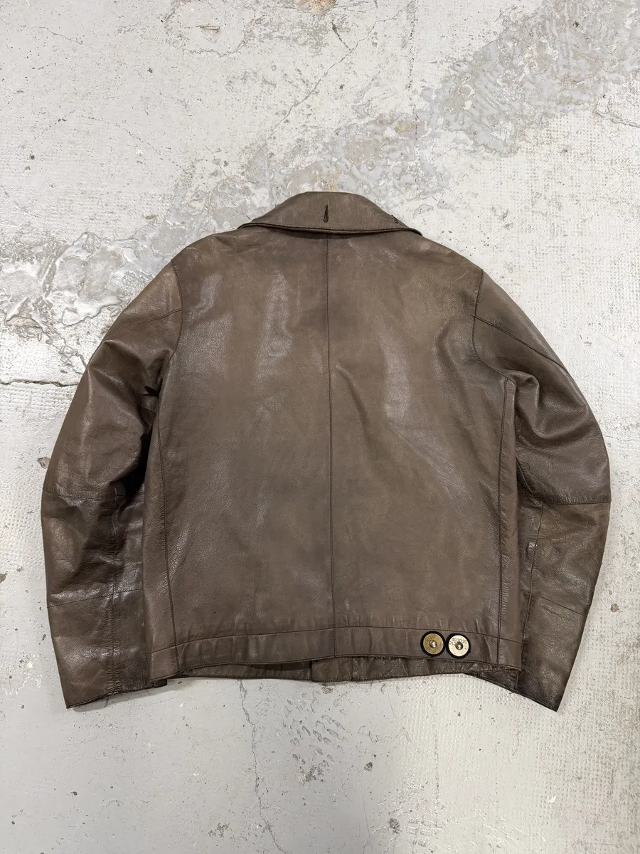 2000s Prada Asymmetrical Brown Premium Leather Jacket - Image 5