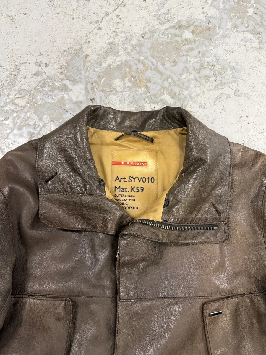 2000s Prada Asymmetrical Brown Premium Leather Jacket - Image 8