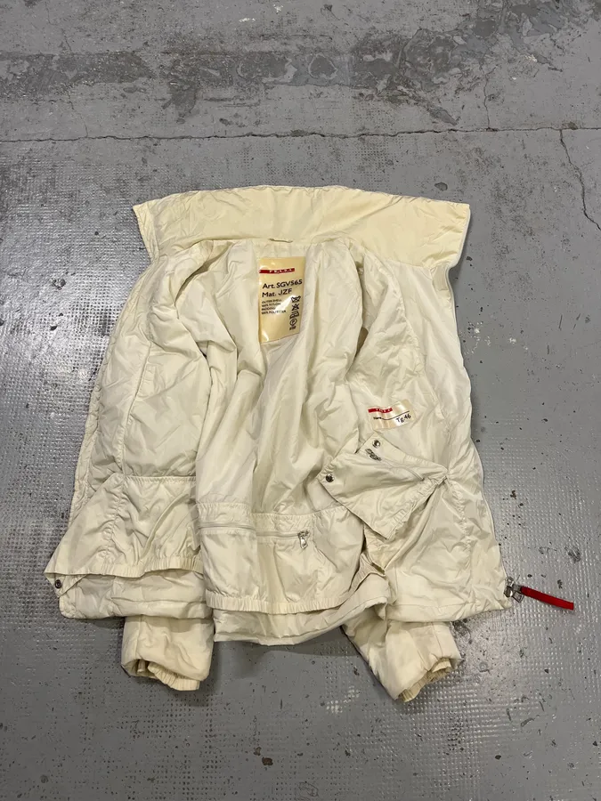 2000s Prada Asymmetrical Zip Retractable Hood White Jacket - Image 10