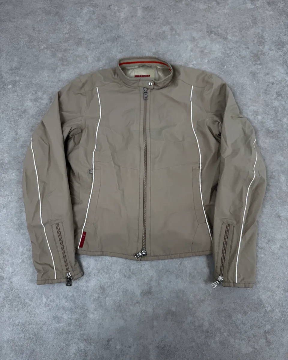 2000s Prada Beige Biker Nylon Jacket