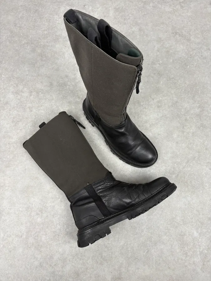 2000s Prada Beige & Black Leather High Boots - Image 6