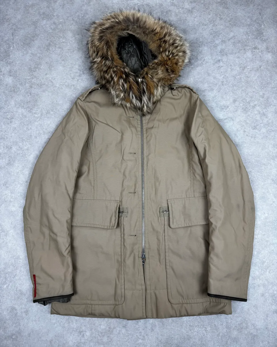 2000s Prada Beige Camel Fur Hood Jacket