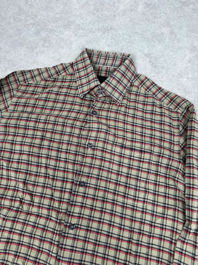 2000s Prada Beige Checkered Classy Shirt - Image 5