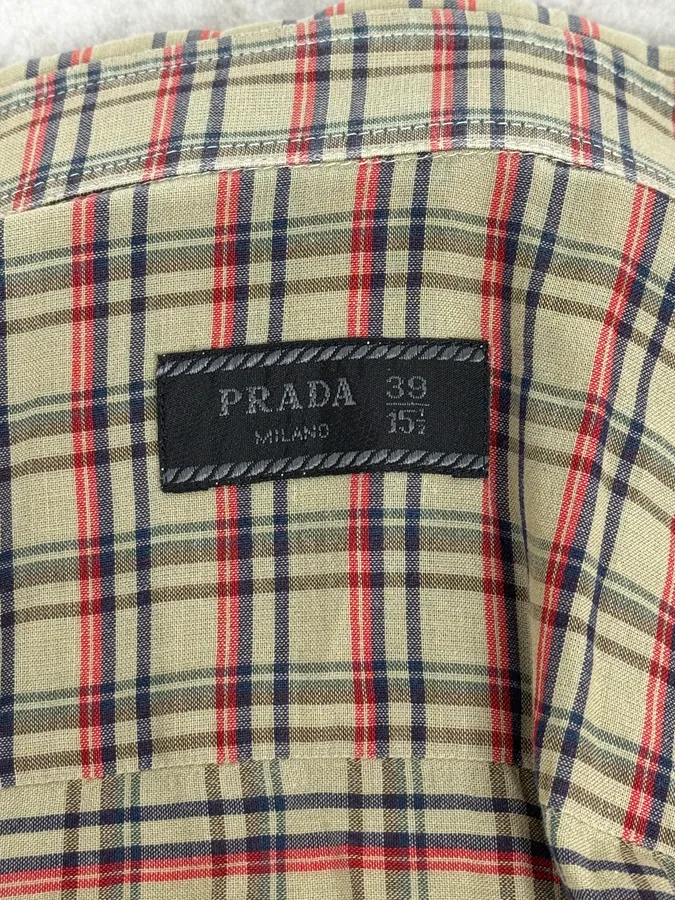 2000s Prada Beige Checkered Classy Shirt - Image 9