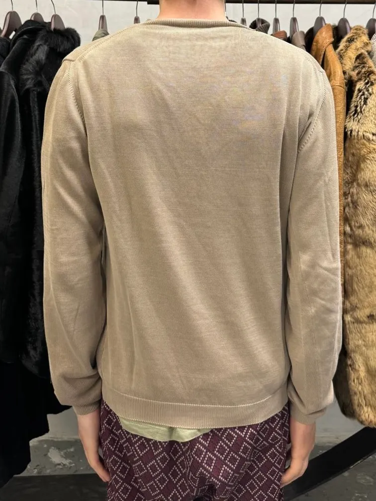 2000s Prada Beige Cotton V Neck Sweater - Image 3