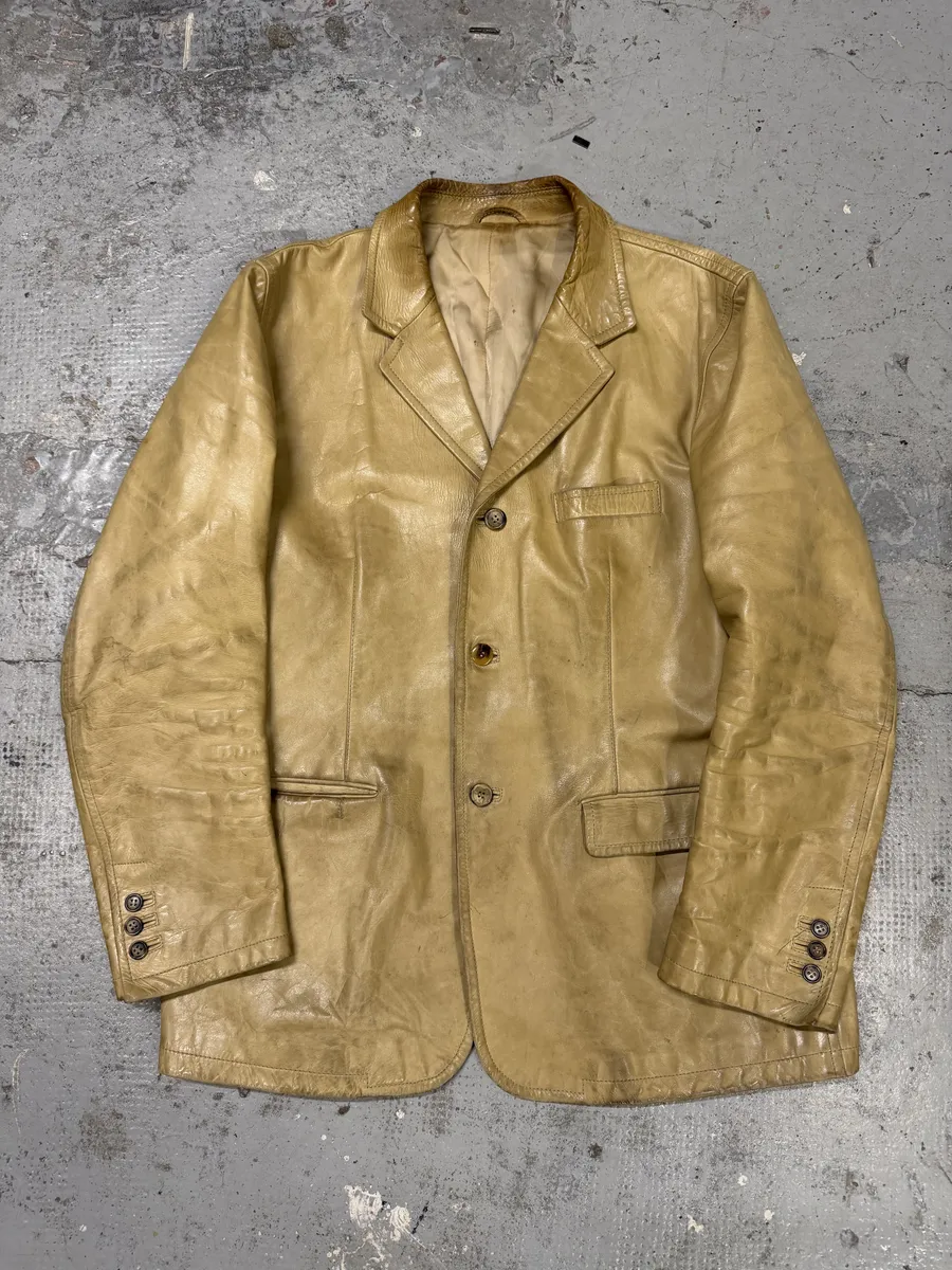 2000s Prada Beige Eroded Leather Blazer Jacket