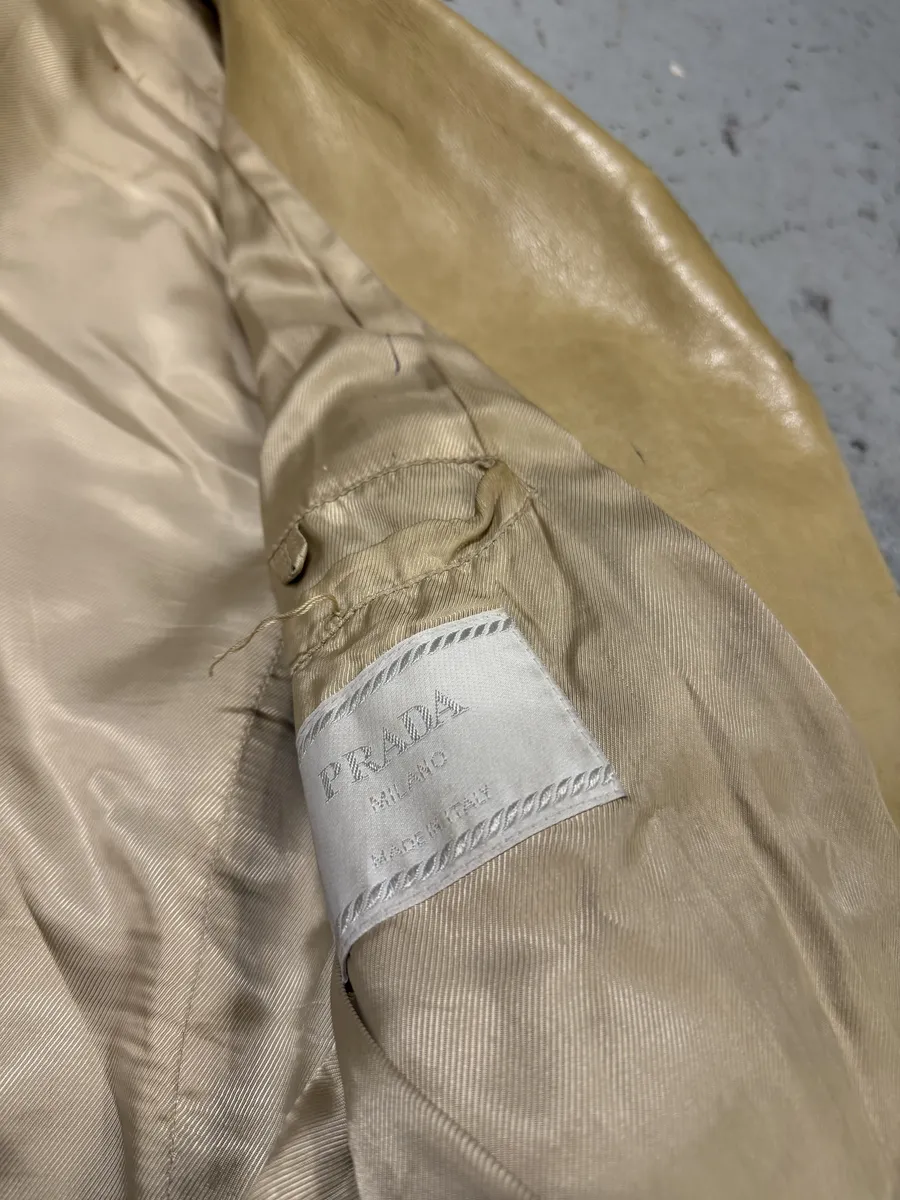 2000s Prada Beige Eroded Leather Blazer Jacket - Image 9