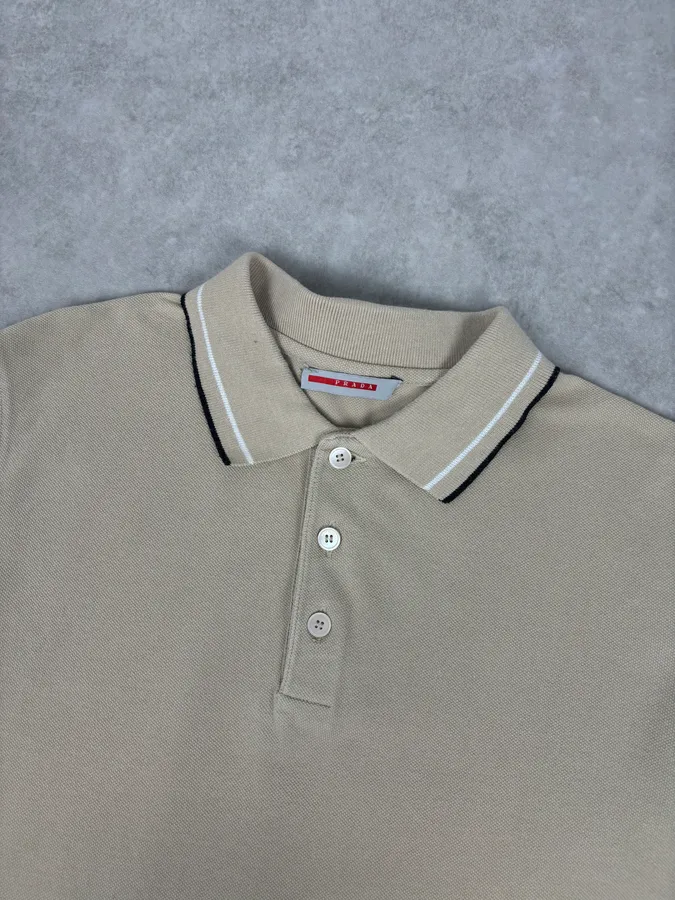 2000s Prada Beige Linea Rossa Contrast Trim Polo - Image 4