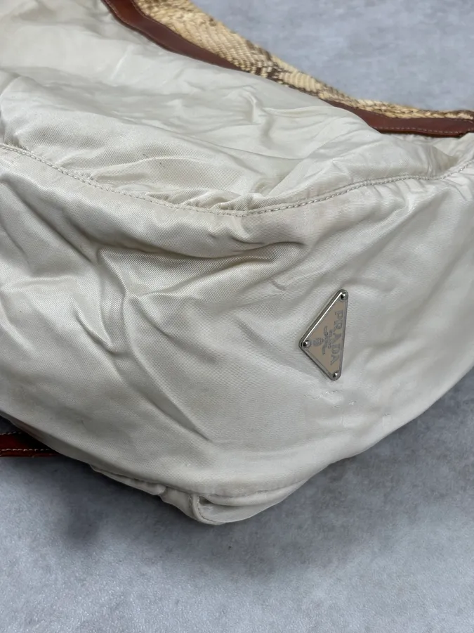 2000s Prada Beige Python Leather Messenger Bag - Image 9
