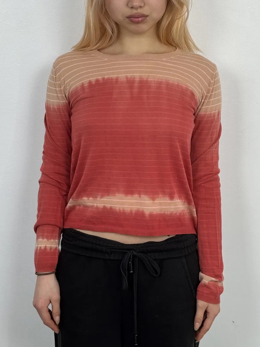 2000s Prada Beige & Red Gradient Striped Sweater