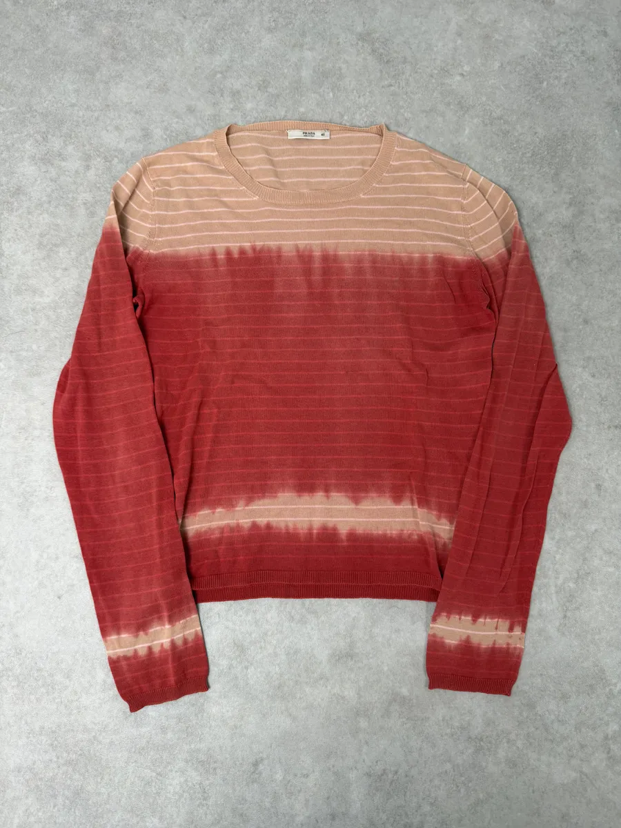 2000s Prada Beige & Red Gradient Striped Sweater - Image 3