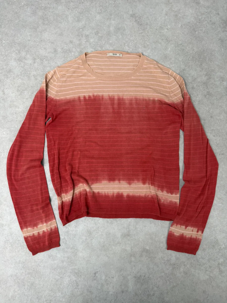 2000s Prada Beige & Red Gradient Striped Sweater - Image 6