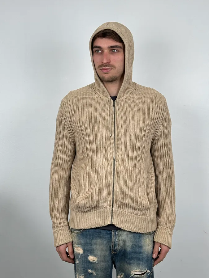 2000s Prada Beige Wool Minimalist Zip-up Hoodie - Image 2