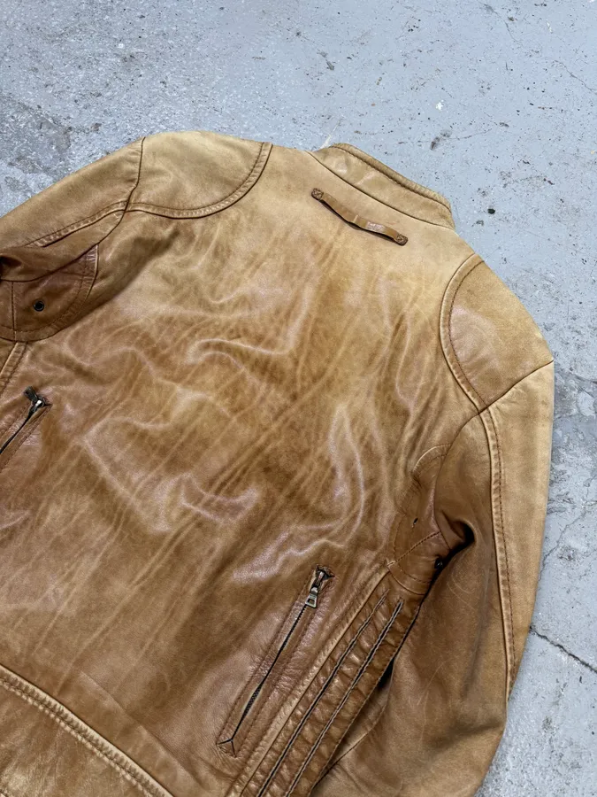 2000s Prada Biker Aged Brown Leather Jacket - Image 10