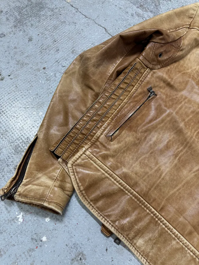 2000s Prada Biker Aged Brown Leather Jacket - Image 11