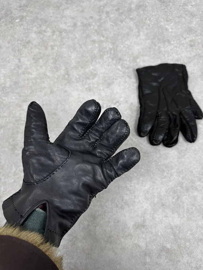 2000s Prada Biker Black Leather Gloves - Image 2