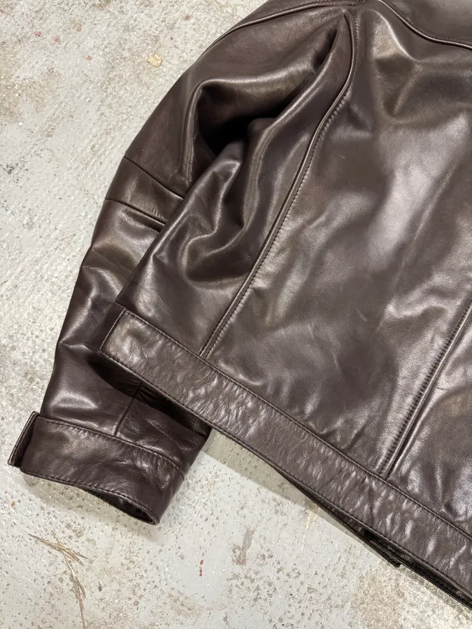 2000s Prada Biker Brown Leather Jacket - Image 11