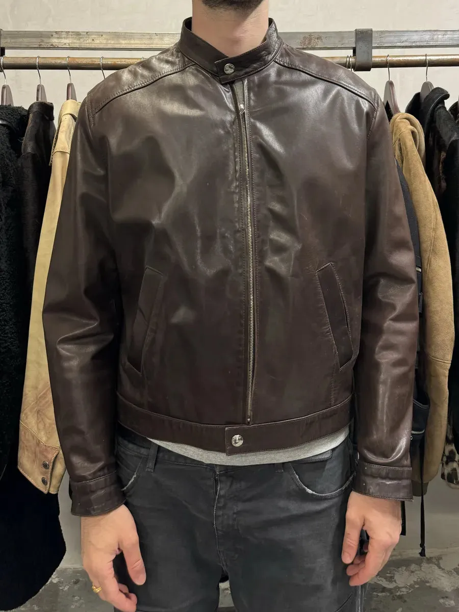 2000s Prada Biker Brown Leather Jacket - Image 12