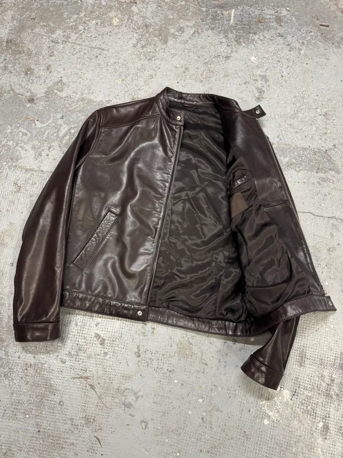 2000s Prada Biker Brown Leather Jacket - Image 2
